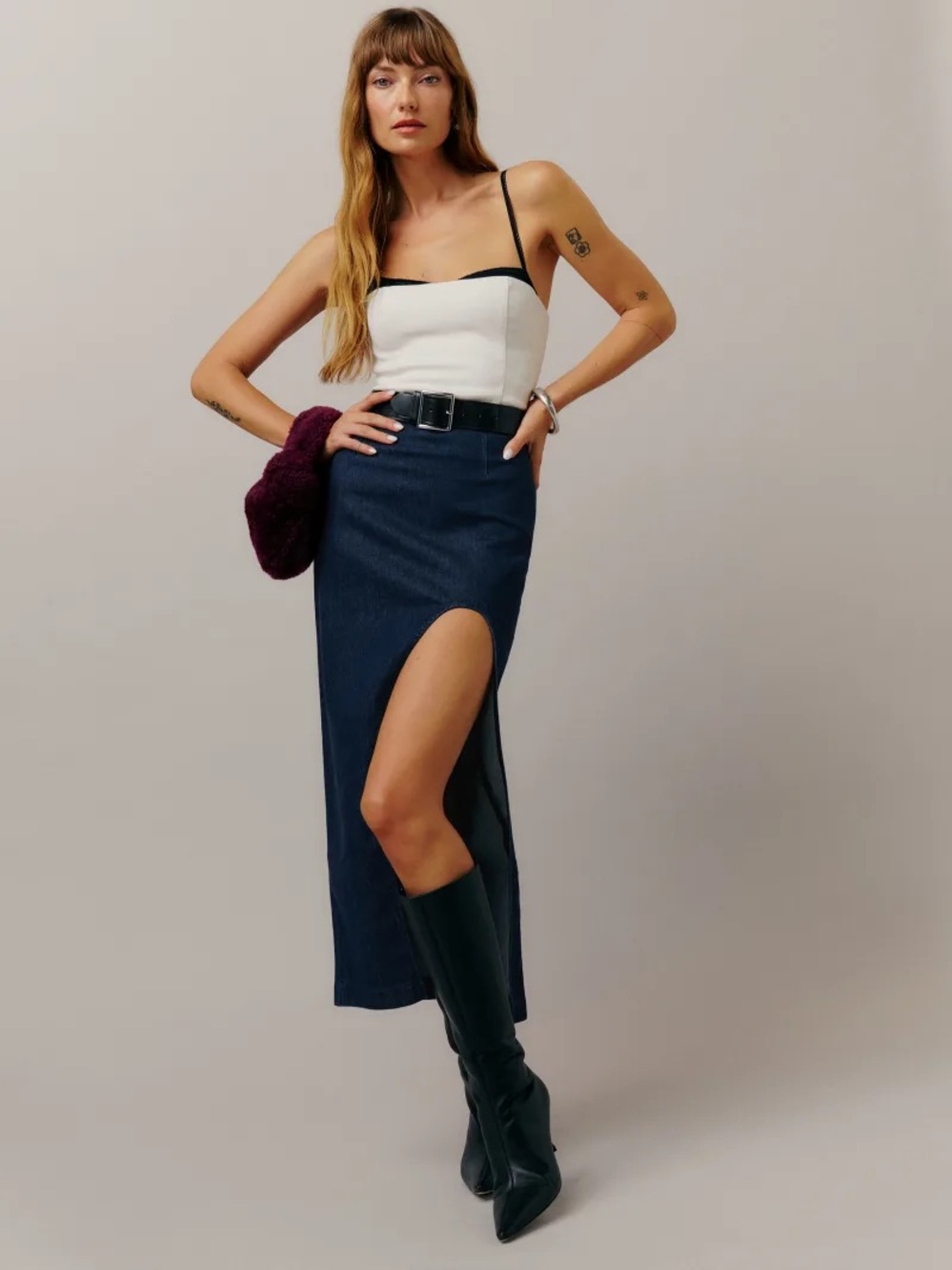 NWOT! Reformation Paulina Denim Midi Skirt